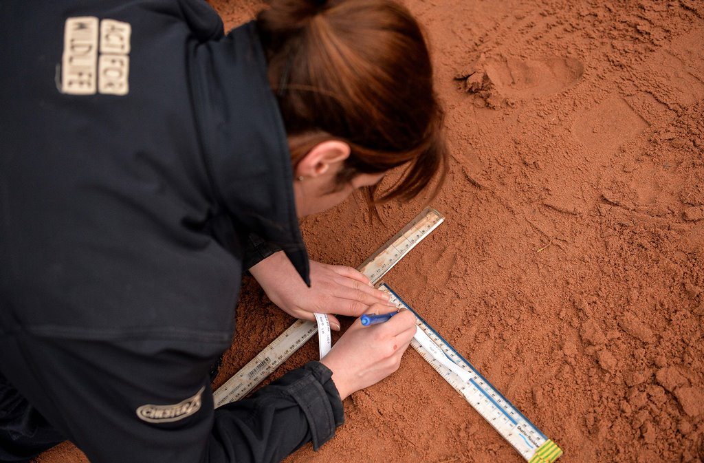Chester Zoo footprint being measured and recorded