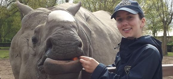 Rhino keeper Claire McPhee at Chester Zoo