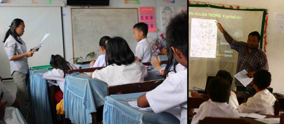 School children in classroom learning about the biodiversity in Sulawesi