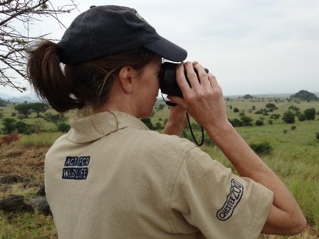 Sarah scanning for giraffe in Kidepo. Photo credit Julian Fennessy, Giraffe Conservation Foundation