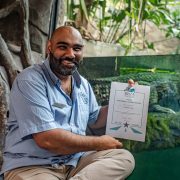 Iri Gill pictured at Chester Zoo with his BIAZA award