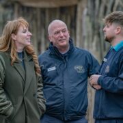 Angela Rayner and Jamie Christon talking to a keeper