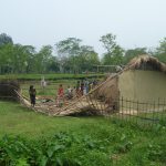 A house is pictured partly collapsed as a result of elephant roaming