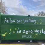 Waste disposal equipment at Chester Zoo with the words 'Follow our journey to zero waste' printed on it
